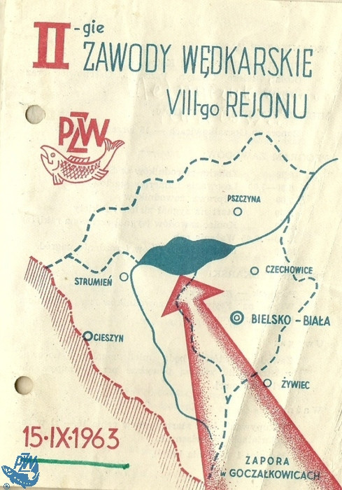 Regulamin Drugich Zawodów Wędkarskich Rejonu VIII PZW – 15.09.1963 r., strona 1.br /iautor: Archiwum Koła PZW Nr 45 Racibórz-Miasto/i