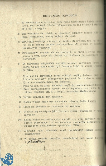  Regulamin Gruntowych Zawodów Wędkarskich o „Mistrzostwo Koła Na 1966 r.” strona 2. Dokument Koła PZW Racibórz – Okręg PZW Opole. br /iautor: Archiwum Koła PZW Nr 45 Racibórz-Miasto/i